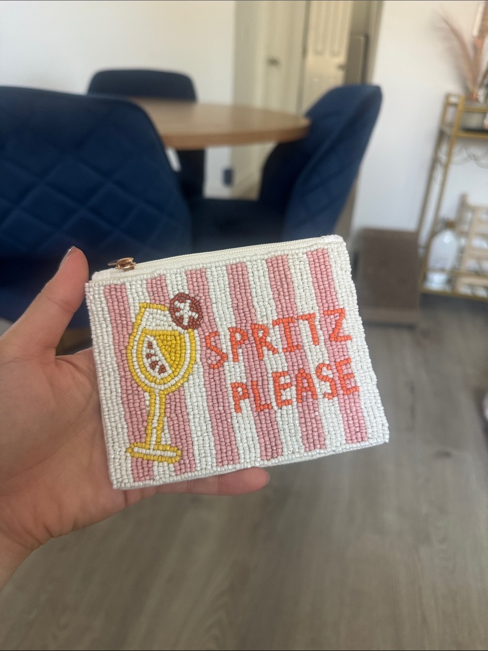 Beaded 'Spritz Please' Coin Purse - Pink & White